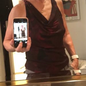 Silk tank top Tahari rhinestones at shoulder.